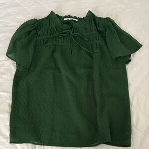 LOFT Dark Green Blouse with Ruffle Details
